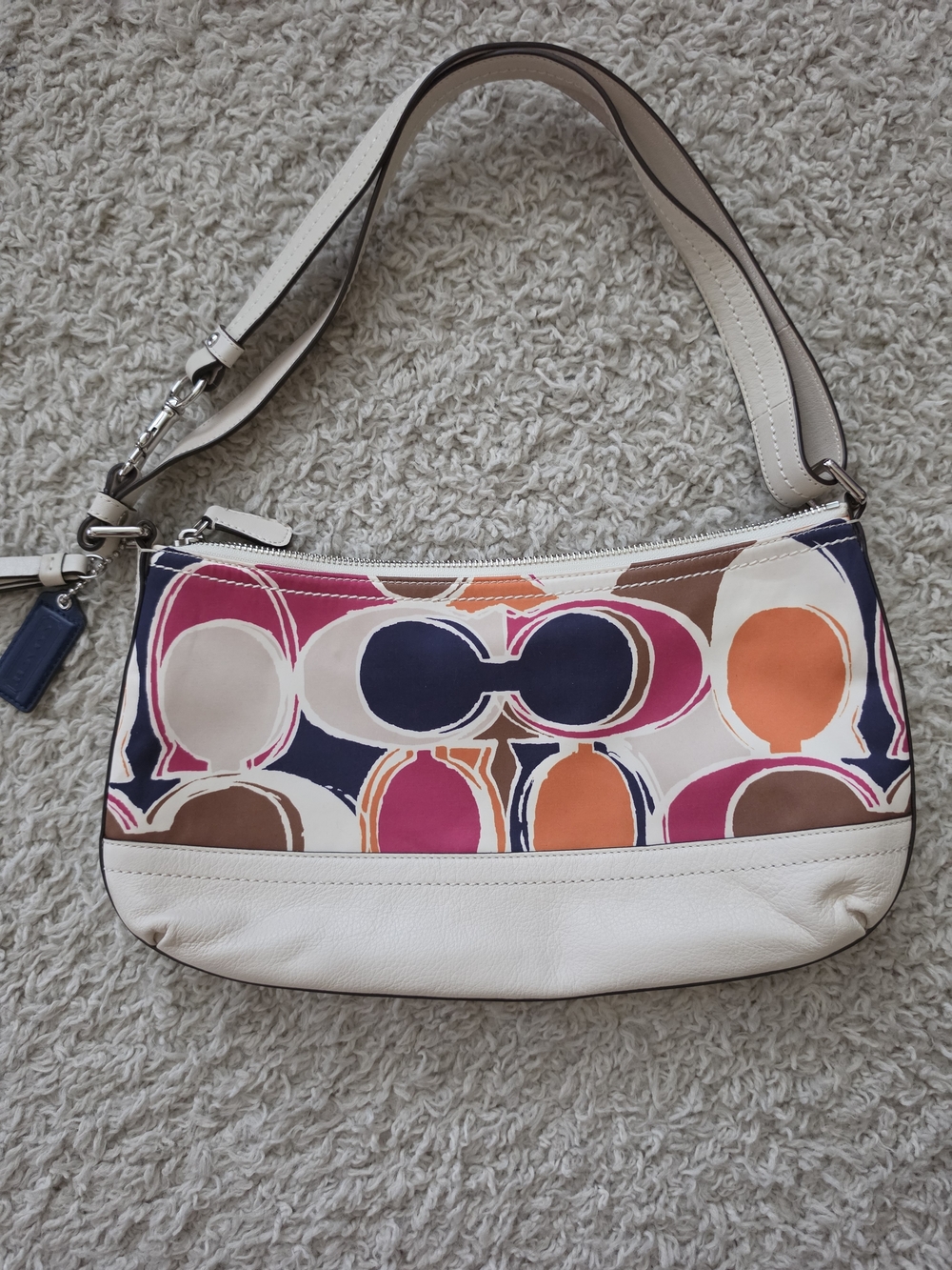 Coach Multicolor Signature Shoulder Bag in White, Navy, Pink & Orange